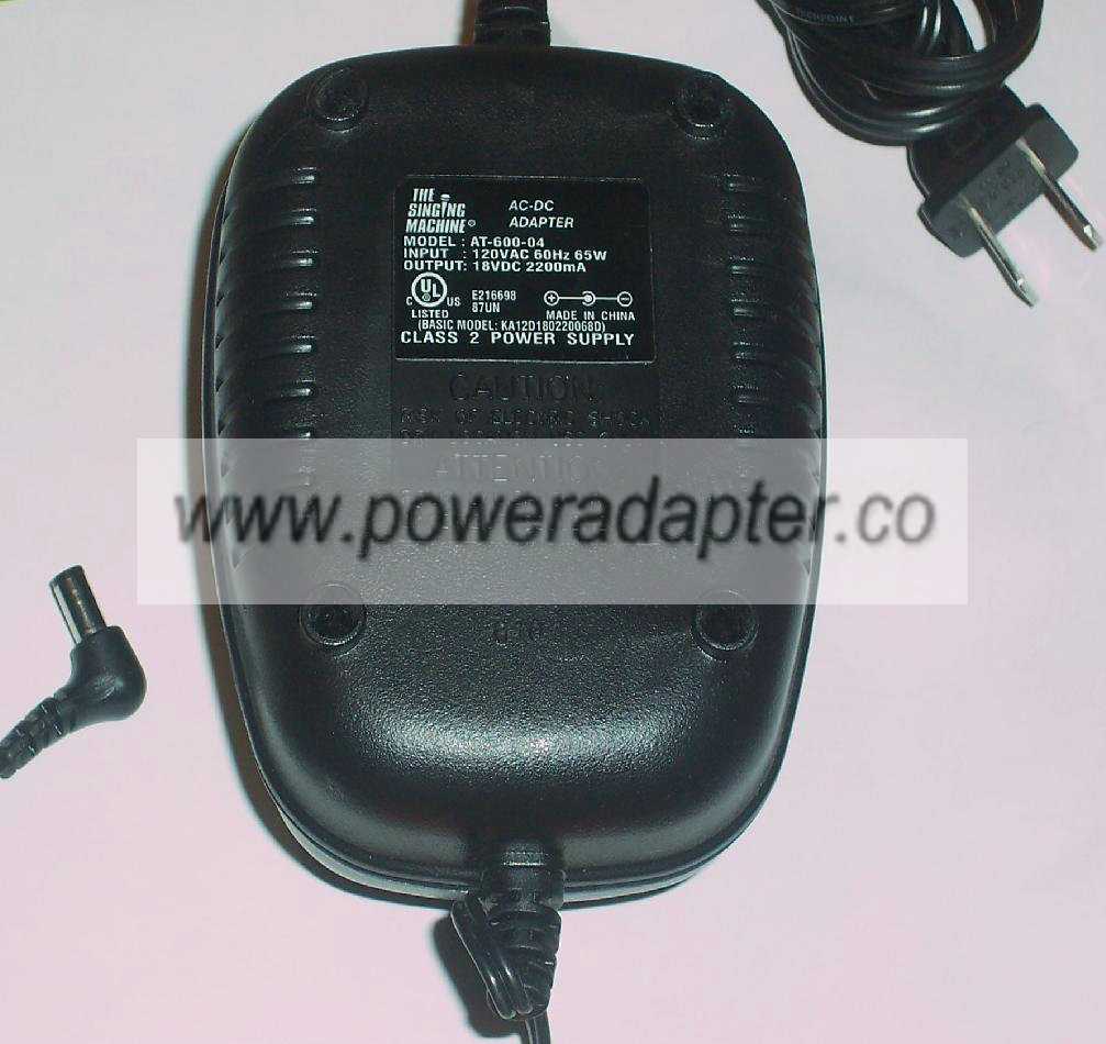 THE SINGING MACHINE AT-600-04 AC DC ADAPTER 18V 2200mA